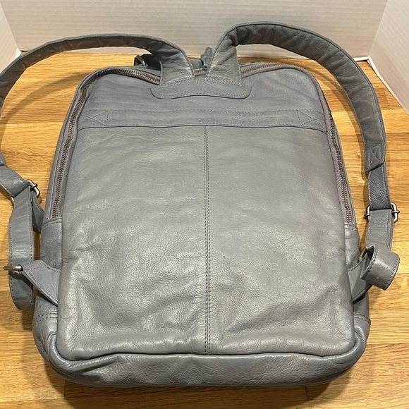 Free People East End Gray Leather Backpack Laptop Bag Carryall Commuter Tote